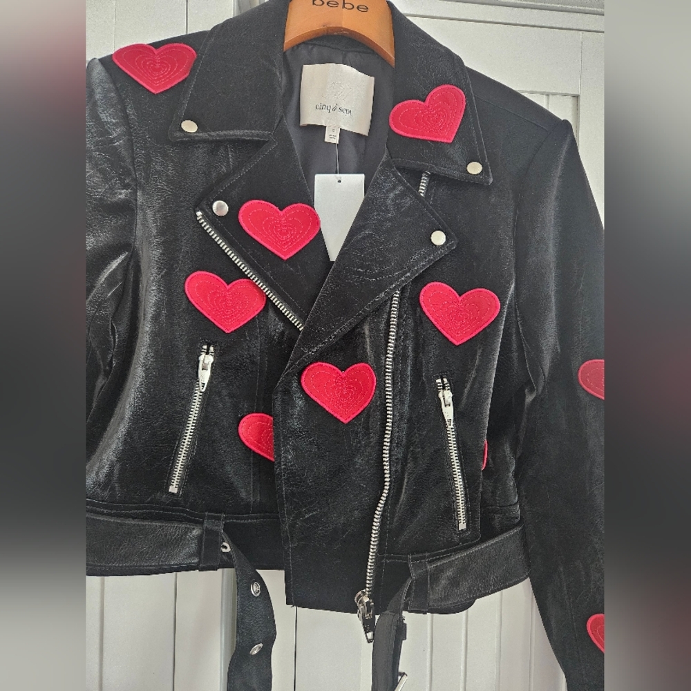 NWT Cinq a Sept Black Jacket with Red Heart Accents - Picture 3 of 5